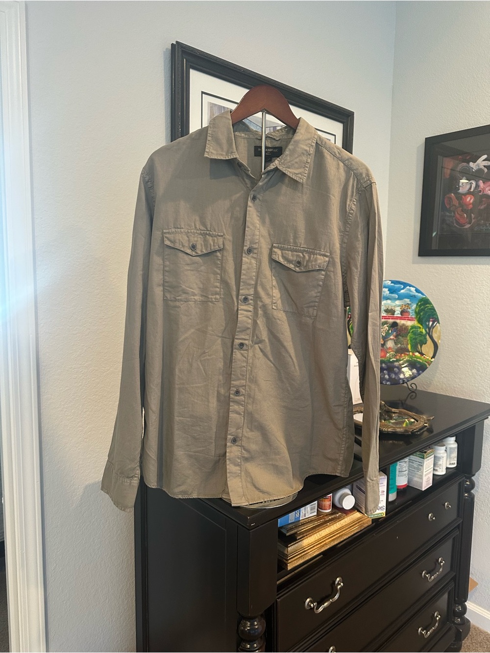 Banana Republic Slim Fit Shirt, Mens Button Down, Neutral Casual Shirt